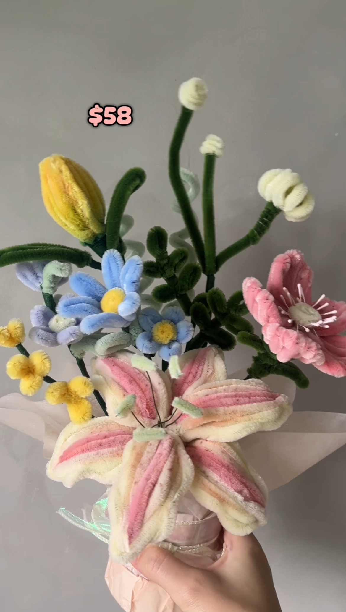 Handmade Fuzzy Wire Flowers