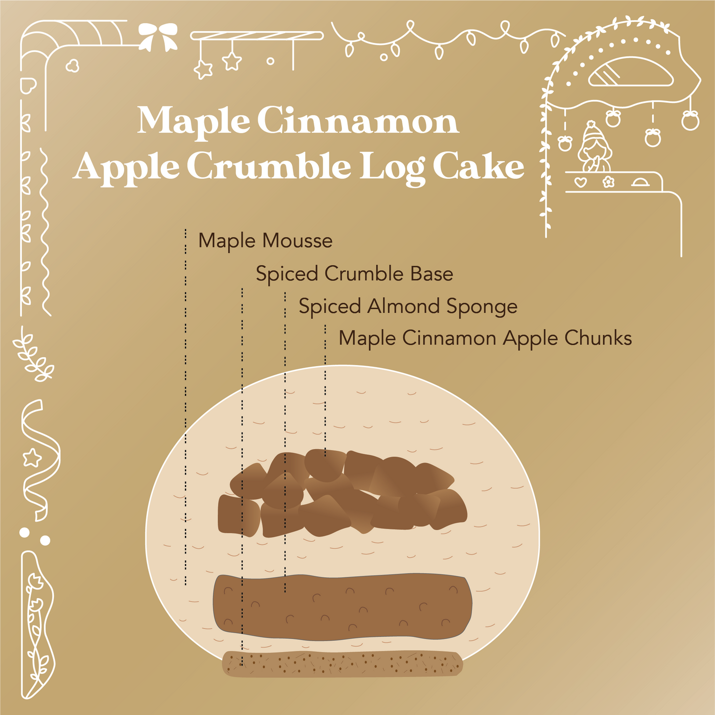 Christmas Maple Cinnamon Apple Crumble Log Cake